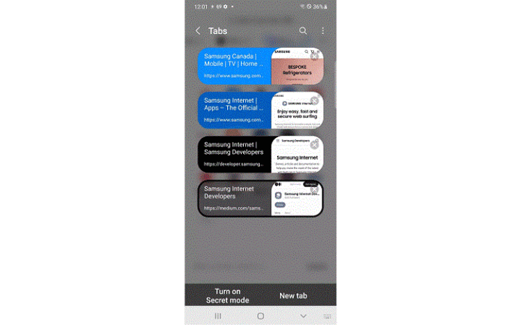 Samsung Internet 17 Tap-drag
